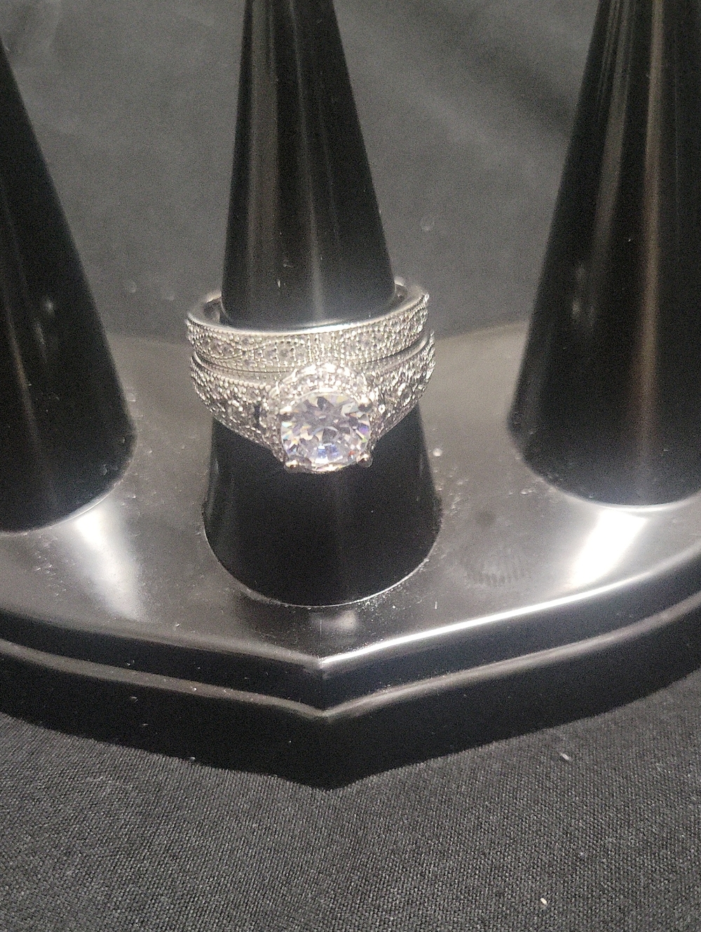 2pc S925 Silver Ring Size 7 Flaux Diamond